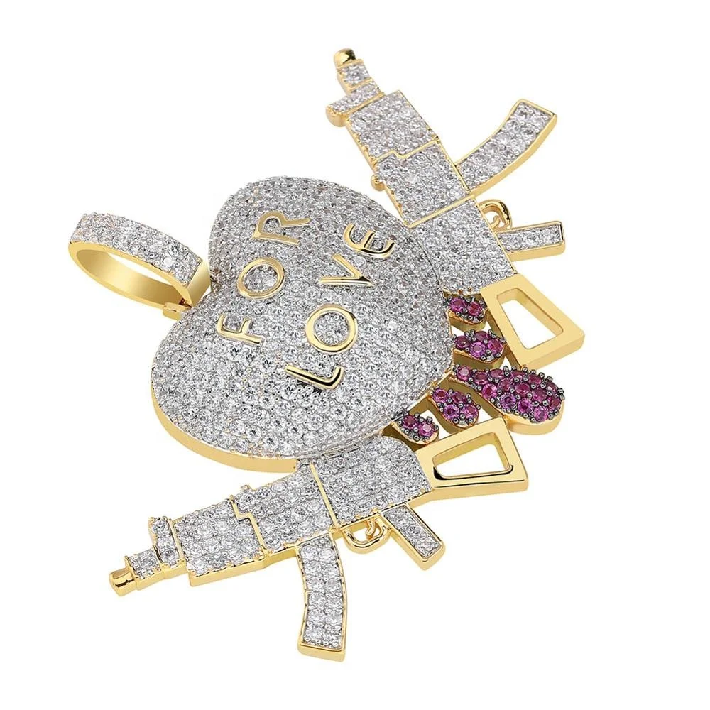 Hot Sale Hip Hop Gold Silver Iced Out Heart Drip With Gun For Love Charm Pendant Necklace
Hot Sale Hip Hop Gold Silver Iced Out Heart Drip With Gun For Love Charm Pendant Necklace