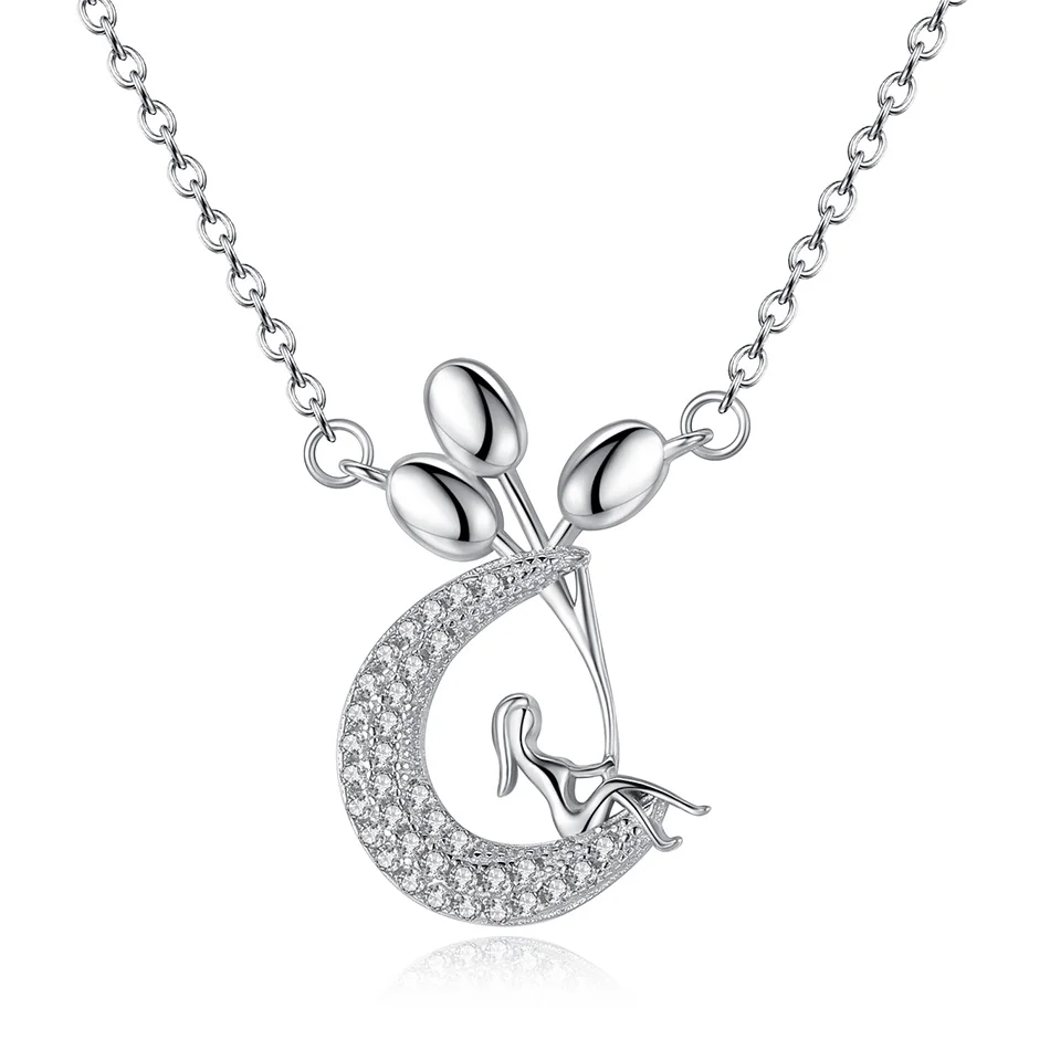 Custom Wholesale 925 Sterling Silver Necklaces Delicate Balloon Girl & Clear CZ Moon Pendant Necklace for Fashion Women Wearing
Custom Wholesale 925 Sterling Silver Necklaces Delicate Balloon Girl & Clear CZ Moon Pendant Necklace for Fashion Women Wearing