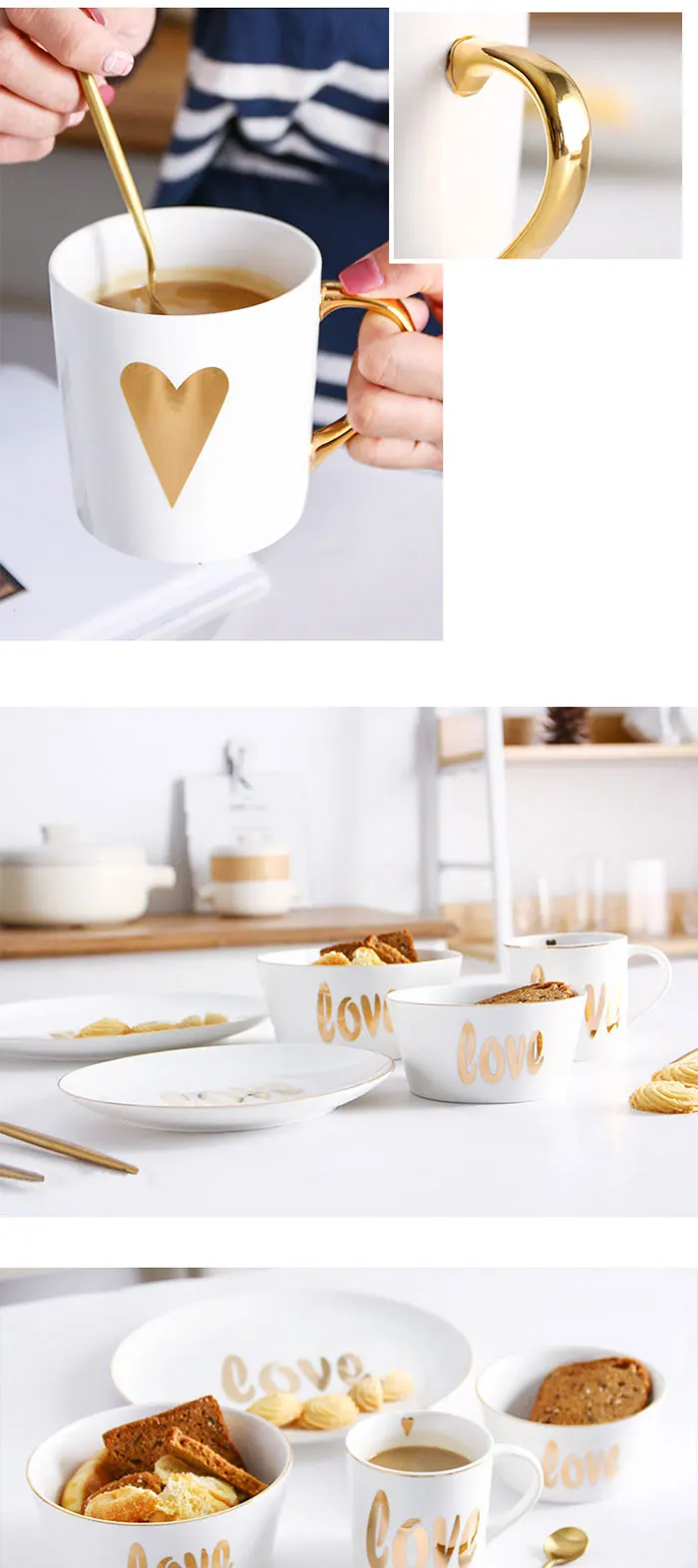 Złoty czas Kreatywne złote ceramiczne zastawa stołowa chińska i zachodnia talerz posiłków kubek śniadaniowy talerz miski 18