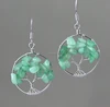 Tree of life jade hoop dangle earrings Bridesmaids gifts Boho Earring Green Stone Tree Earrings