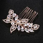 High quality vintage style rose gold color leaf hair comb crystal wedding bridal hair comb elegant headdress