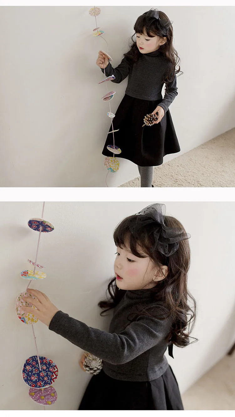 fleece winter dress for girl kids black grey patchwork warm thick children clothes girl teenage dresses winter 2017 ball gown (9)
