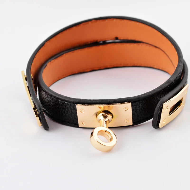 Spring 2014 Best Fashion Punk Black Leather & Bangles Bracelets Titanium Steel Bangles ,Free Shipping !