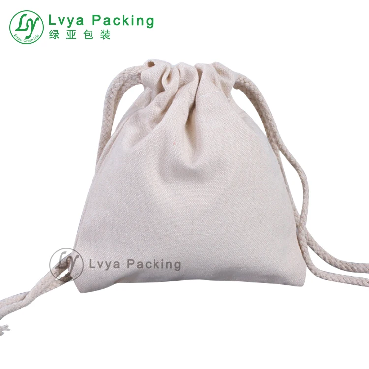 white blank small cotton canvas fabric muslin drawstring bag
