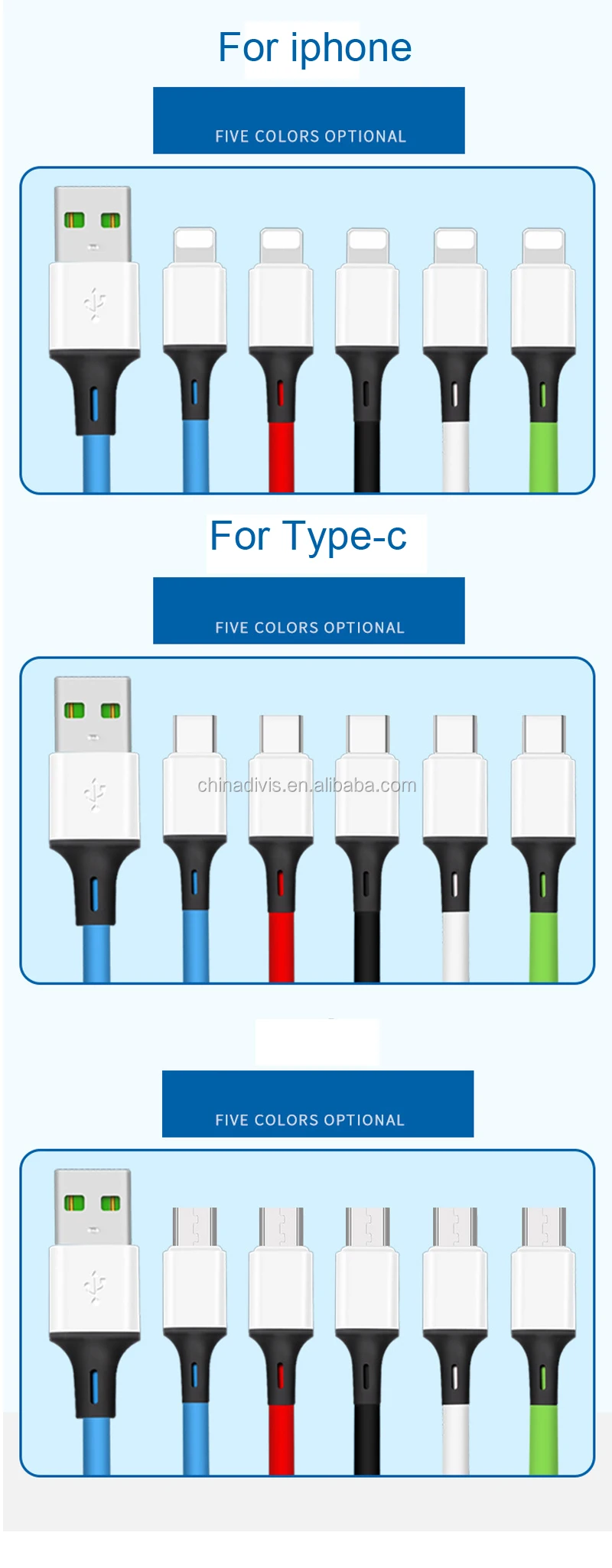 Round aluminum alloy candy color TPE high elastic cables USB fast data charging cable for mobile phone - ANKUX.COM