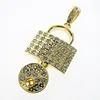 HIPHop Bling Iced Out Gold Full Rhinestone Key lock Pendants