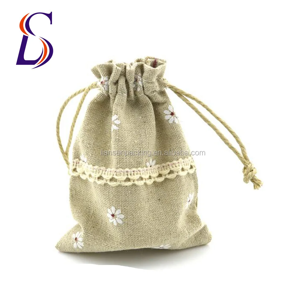 high quality small pouch jute cotton drawstring bags for gift