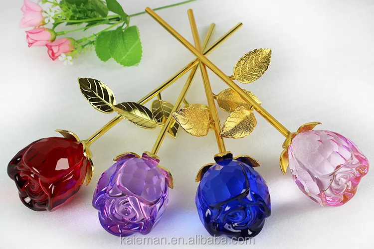 blue crystal glass rose flower for wedding decoration or