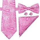 S-092 Wholesale Pink Paisley Bow Ties Men Bowties and Handkerchief Set