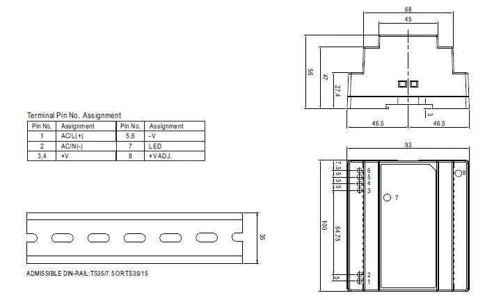 DR-100-24 Meanwell Single Output Switching Power Supply DIN Rail 24V 100W Power Supply