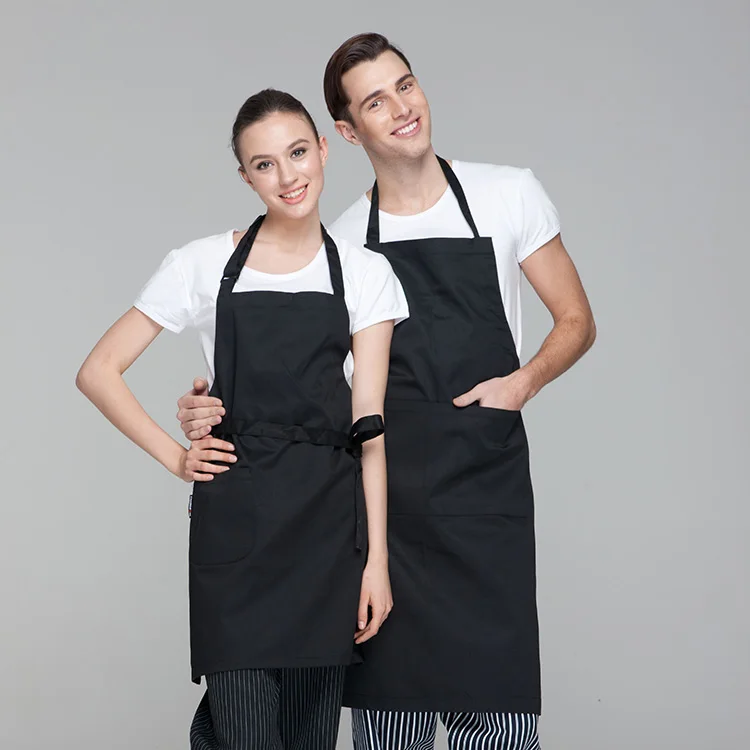 CHECKEDOUT Black long aprons customized logo adjustable chef aprons for the restaurant and hotel bib aprons