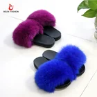 Indoor Soft Pink Fox Fur Slippers Women Winter And Spring Ladies Slides Sandals