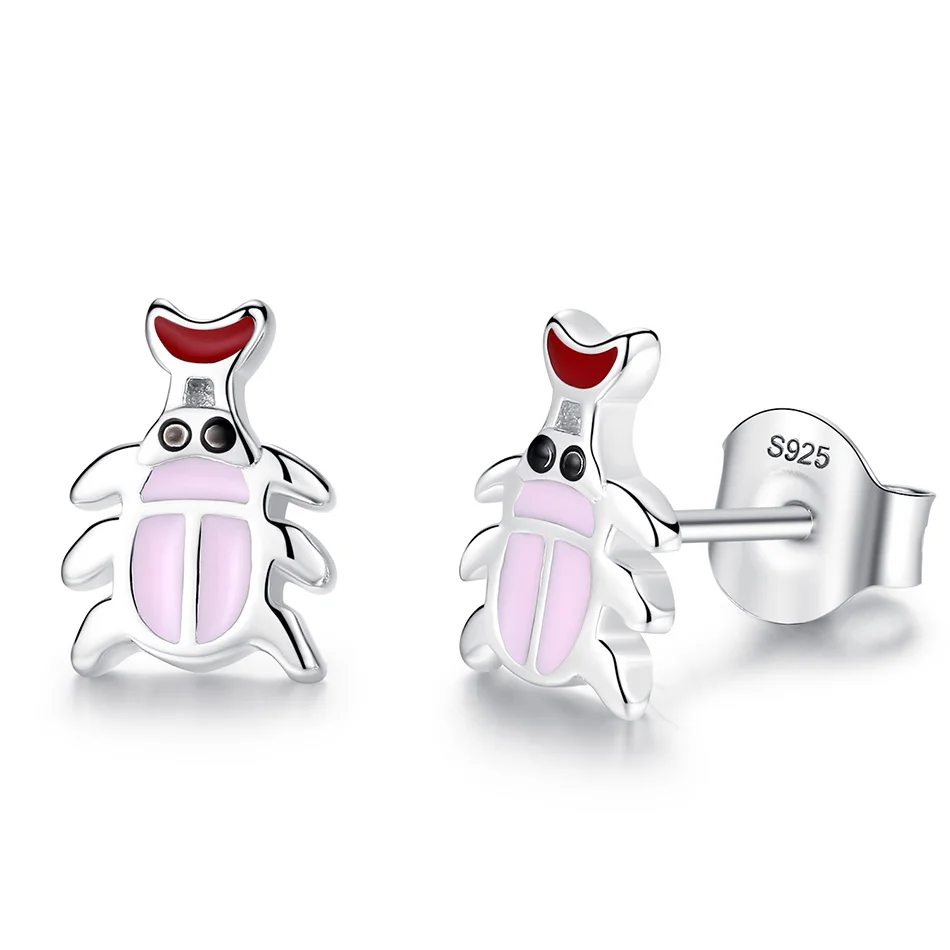 Custom Design 925 Sterling Silver Earrings Pink Insect Beetle Stud Earrings fit Female Fashion Jewelry Wearing 
Custom Design 925 Sterling Silver Earrings Pink Insect Beetle Stud Earrings fit Female Fashion Jewelry Wearing