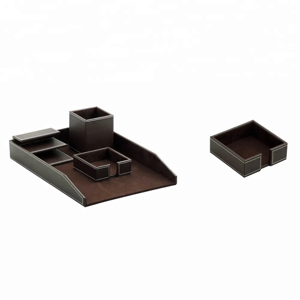 Classical Durable Office Storage Tray Hotel Leather Desktop Organizer