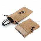 Custom logo Waterproof drawstring burlap pouch Hemp jute glasses bag with plastic film lining