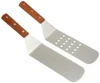 New Grill, Turner, Stainless Steel, Riveted Smooth Wood Handle, Commercial Grade, One Perforated & Solid Face Spatula, Set of 2