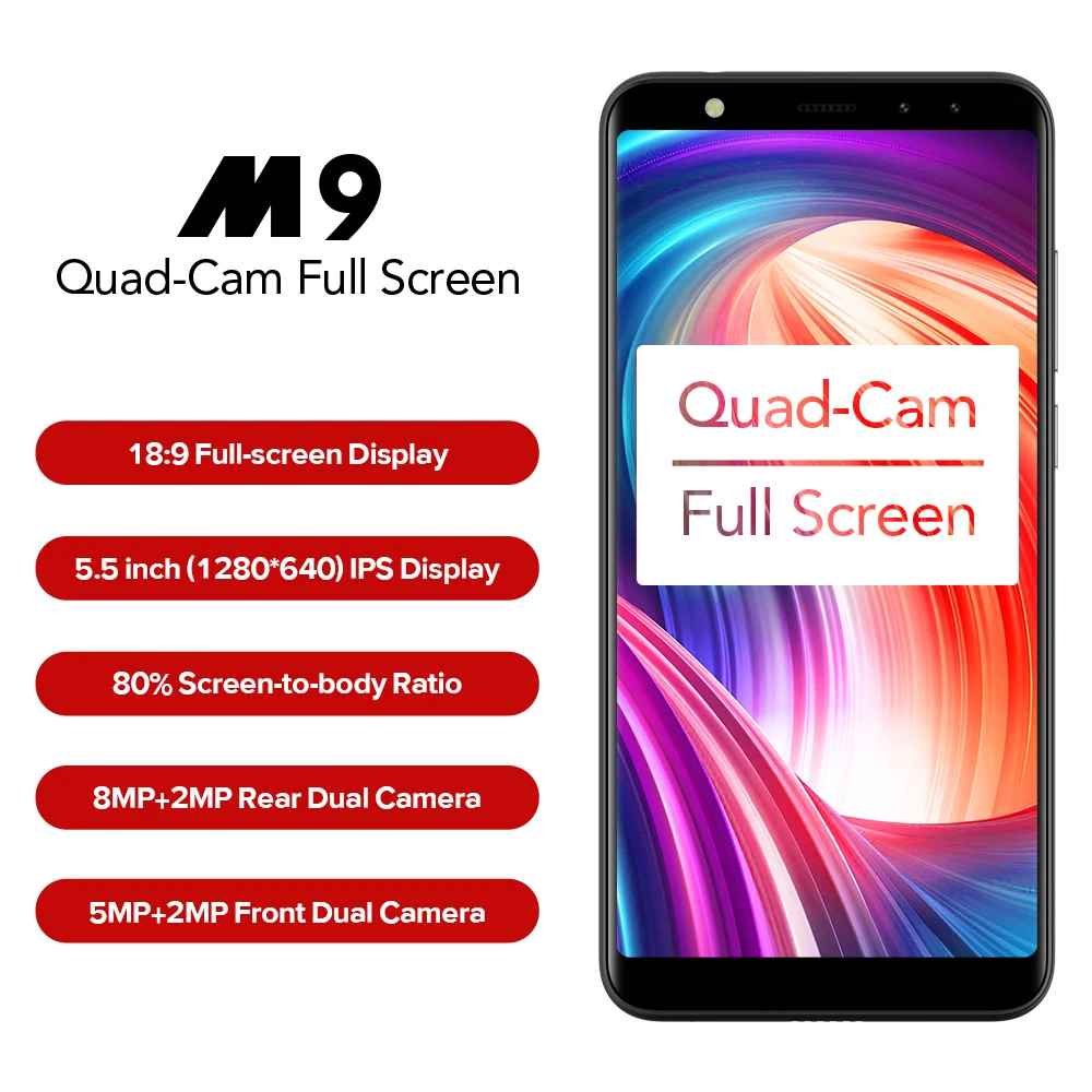 

LEAGOO M9 3G Smartphone 5.5 18:9 Full Screen Four-Cams Android 7.0 MT6580A Quad Core 2GB+16GB 2850mAh Fingerprint Mobile Phone, Black;blue;gold