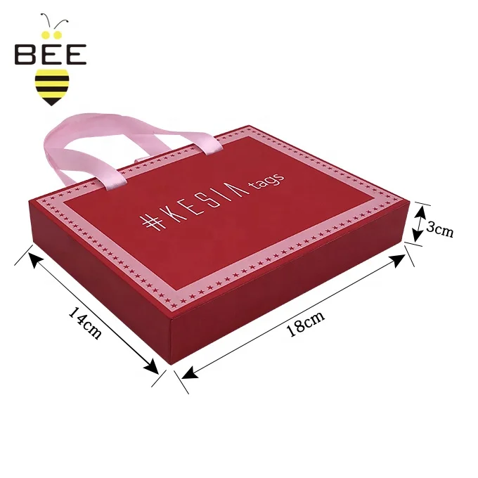 pink color flat pack ribbon gift box,free sample folding paper