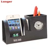 Customized promotion gift mobile phone holder with pen holder and alarm clock
