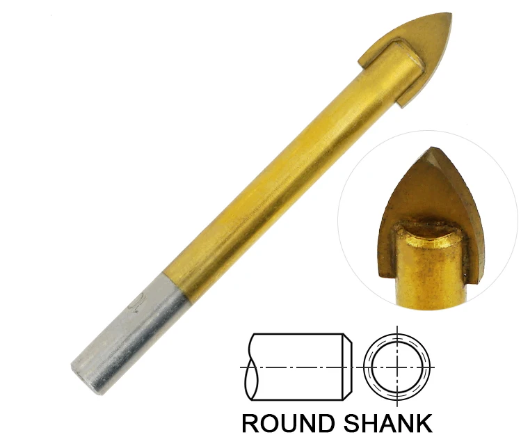 5 Pcs Titanium Coated Round Shank Single Carbide Tip Glass and Tile Drill Bit Set in Plastic Box