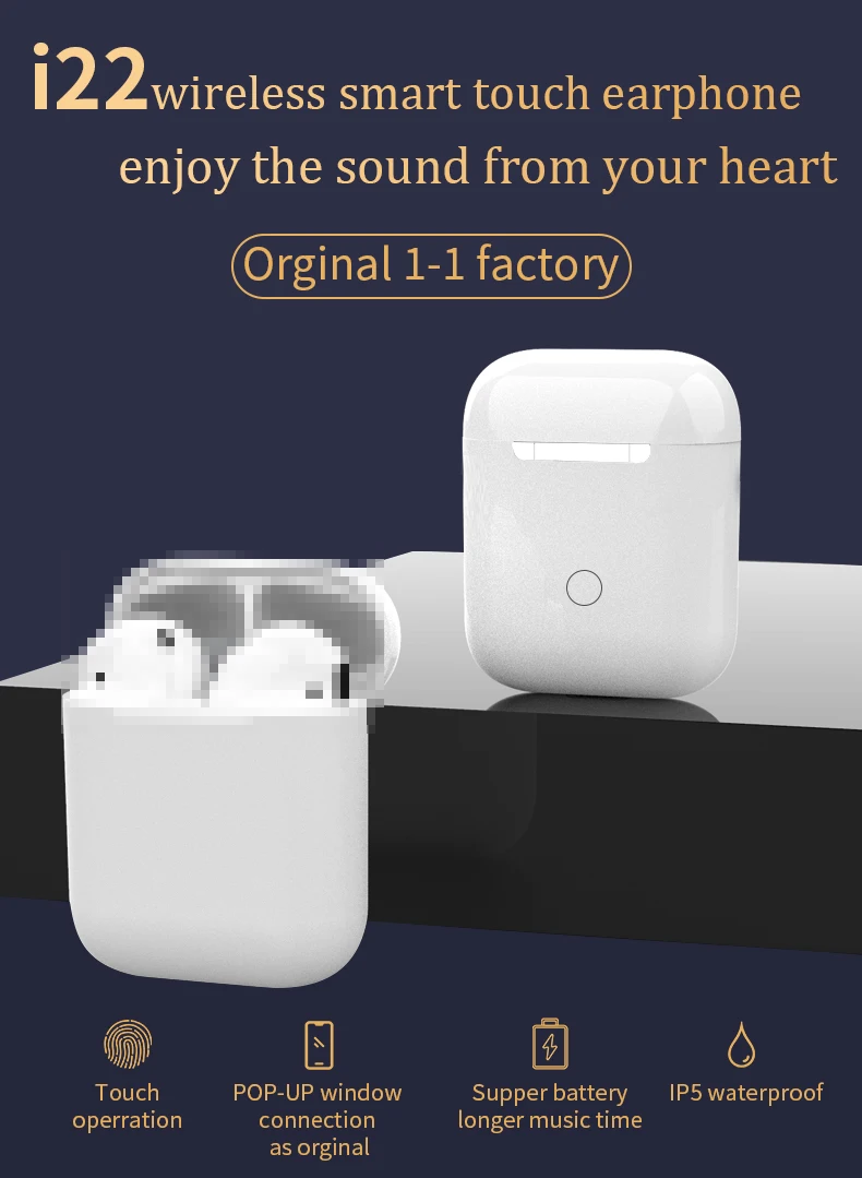 Bluetooth Ear Buds Silent Disco i12 i30 i60 i80 i100 Waterproof Headphone Original Size i23 Touch 5.0 Hands Free Headsets - ANKUX.COM