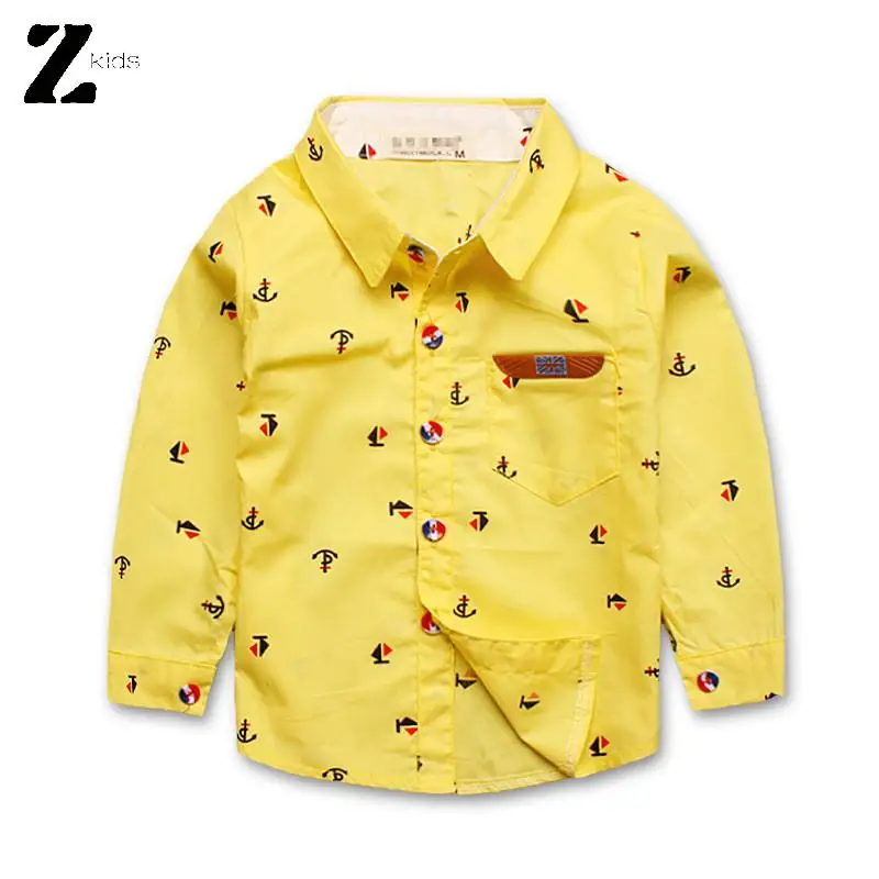 1-4Y Kids Long Sleeve Boys Shirt Autumn Spring Fall With Collar Fashion Print Cotton Children School Clothes Brand 2015