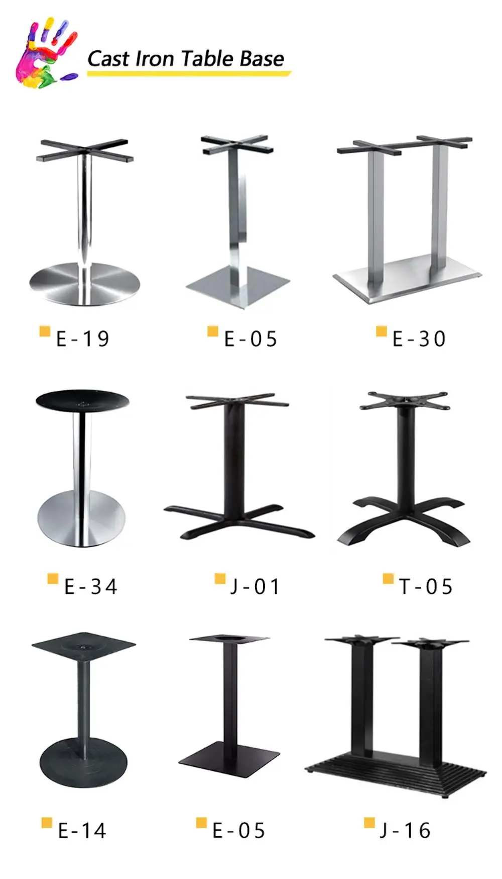 Square and round solid wood table top with table base, customized size of table top