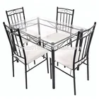 NEW 5 Piece Dining Set Glass Metal Table and 4 Chairs Kitchen Breakfast Furniture