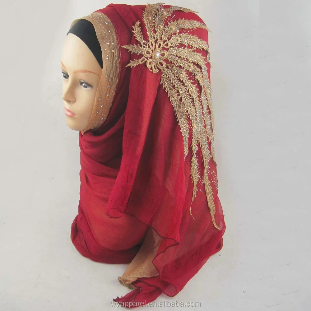 Chine hijab d'approvisionnement d'usine de haute qualité collection style perle en mousseline de soie de mariage musulman hijab en gros hijab en mousseline de soie
