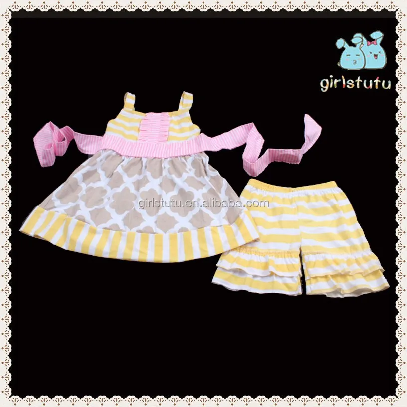 2016ブティック女の子扮卸売2ピース子供コットン服フラッタースリーブトップとフリルショーツ仕入れ・メーカー・工場