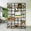/product-detail/vintage-black-office-bookcase-modern-boutique-display-shelf-with-wooden-box-wooden-book-rack-wrought-iron-frame-bookshelf-60821644901.html