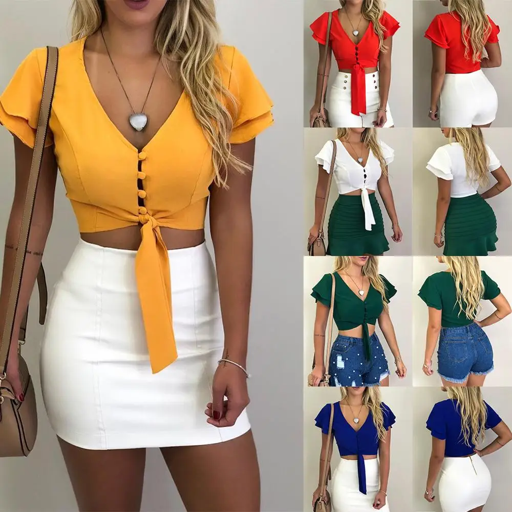 Available styles sexy crop blouse chiffon short sleeve summer blouse&tops for women, Blue;yellow;red;white;green
Available styles sexy crop blouse chiffon short sleeve summer blouse&tops for women, Blue;yellow;red;white;green