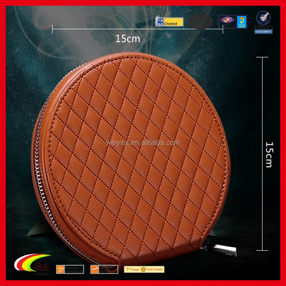 2016 New Blank Round CD DVD Bag with Zipper, Personalized PU Leather CD DVD Carrying Case Holder