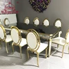 Furniture event items mirror glass wedding dinning table set 10 chairs