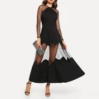 women 2019 clothing long sleeve striped mesh maxi flare dresses