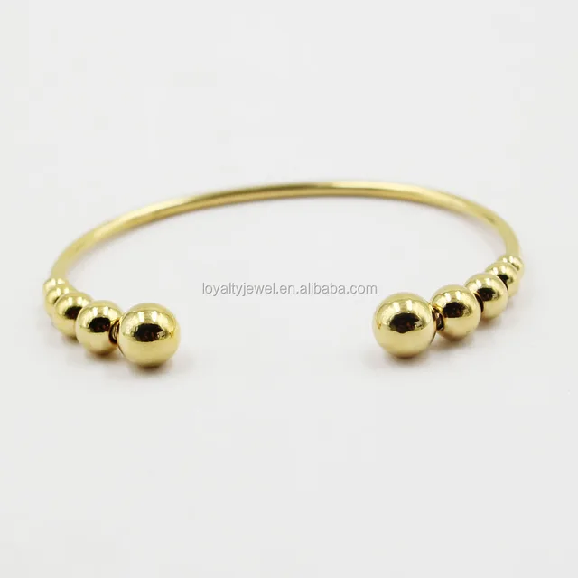 jewelry simple new gold plated bangle ball beaded end bracelet