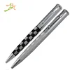 Italy new design business laser engrave all around square double color silver and black parrtern check chequer ball point pen
