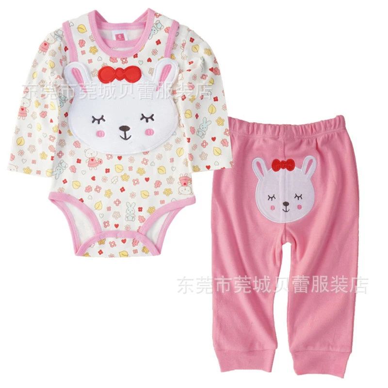 New Cotton Children Baby Boys Girls Clothing Set Long Sleeved Baby Rompers 3 Pcs :Long sleev+Rompers +Bib Newborn Bodysuits