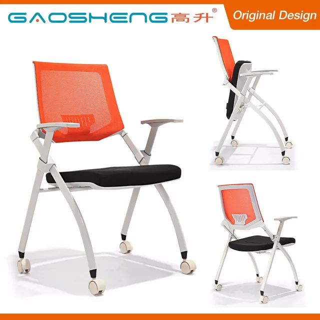 Triangle Tube Legs Folding Wire Mesh Office Chair With Wheels