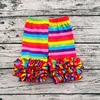 Wholesale Boutique Kids Rainbow Color Stripes Shorts Comfortable Toddler Girl Ruffle Shorts