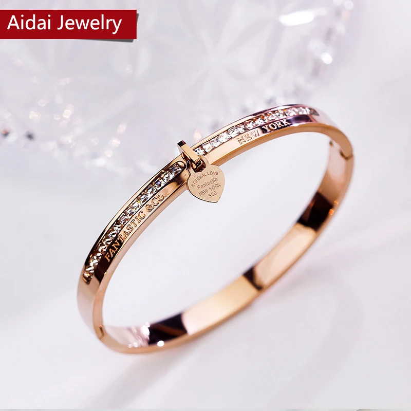 Hot Brand Jewelry Pulseira Rose Gold Stainless Steel Bracelets & Bangles Crystal Heart Forever
Hot Brand Jewelry Pulseira Rose Gold Stainless Steel Bracelets & Bangles Crystal Heart Forever
