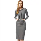 Womens Long Plain Grey Sweatshirt Fitness Hoodie Dress