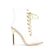 2019 Latest Sexy Clear PVC Bootie Lace Up Stiletto Golden Heel Summer Footwear