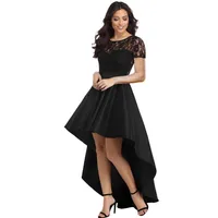 

Lace Bodice Elegant Hi low Party Dress Short Sleeve Sheer Back Empire Gown Maxi Women Formal Dresses v610028