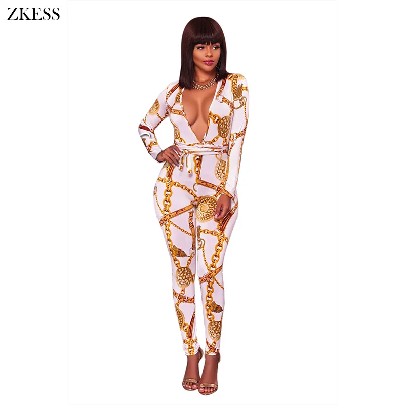 White-Sexy-Deep-V-Neck-Gold-Chain-Print-Skinny-Jumpsuit-LC64363-1-1 