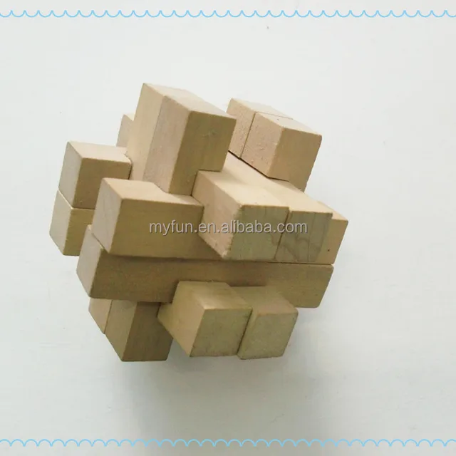 high quality classic plain 3d wooden cube brain teaser puzzle