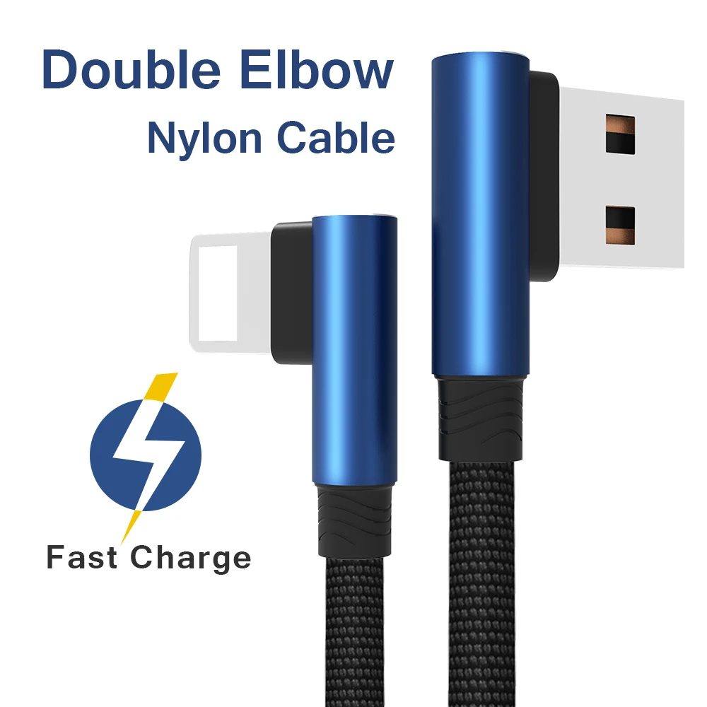 2.0 Une Charge Rapide 1 m 90 Degrés Coude coton USB câble de données pour iphone chargeur - ANKUX.COM