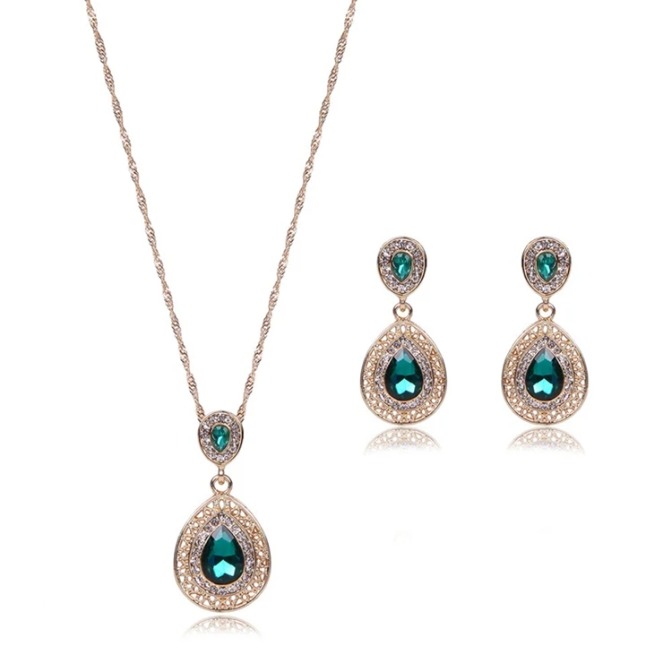 New Arrival Gold Plated Waterdrop Shape Necklace Earring Bridal Accessories Fashion Red Black Green Stone Jewelry Set, 3 colors
New Arrival Gold Plated Waterdrop Shape Necklace Earring Bridal Accessories Fashion Red Black Green Stone Jewelry Set, 3 colors