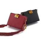 Vintage smooth leather handbag squared box bag women genuine cow leather shoulder bag