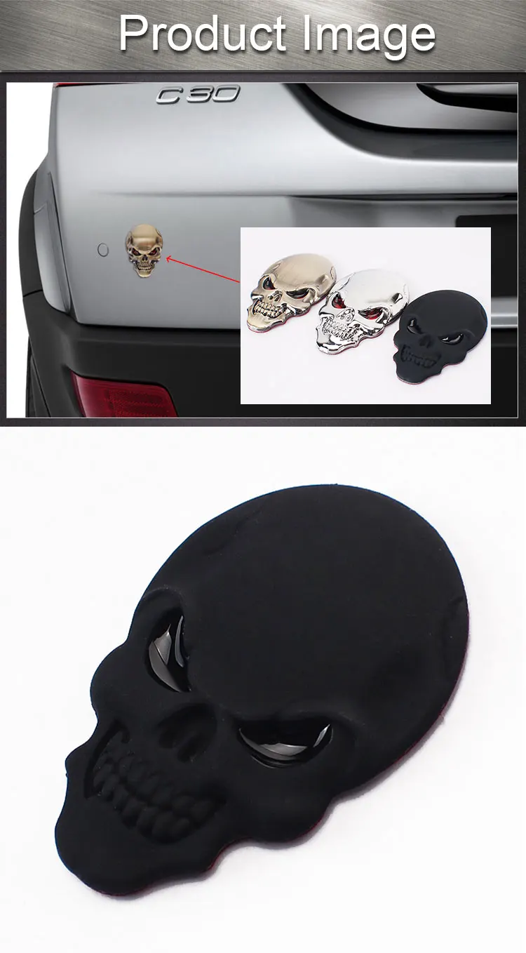 Skull auto sticker 3D chrome custom skull car emblem